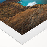 Art deco poster of a vibrant Caribbean scenery on rolled canvas, suitable for dining room wall art.