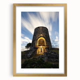 Abstract art print depicting the Caribbean Virgin Islands in muted blue and green tones, framed in gold.