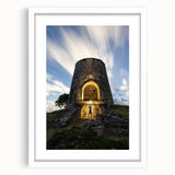 Textured art print of the Caribbean Virgin Islands in abstract style, featuring blue and green tones on a framed white mat.