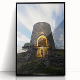 Large abstract wall art depicting the Caribbean Virgin Islands in muted blue tones on a framed acrylic print.