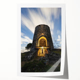 Rolled canvas print of the Caribbean Virgin Islands in vibrant blue and green tones, suitable for dining room wall art.