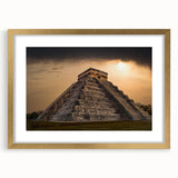 Extra large abstract art print depicting a textured Central American scenery in muted earth tones, framed in gold.