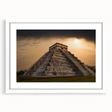 Abstract art print of Central American scenery in muted earth tones, framed with a white mat.