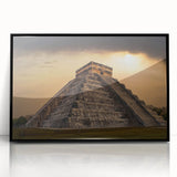 Large abstract wall art depicting a vibrant Central American scenery, framed in black acrylic.