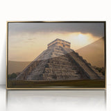 Acrylic print of a Central American landscape, framed in gold, featuring muted earth tones, ideal for modern art wall decor.