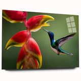 Large abstract wall art of a Costa Rican landscape in vibrant greens and blues on acrylic glass.