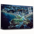 Large abstract wall art of a Central American scenery in vibrant colors on acrylic glass.