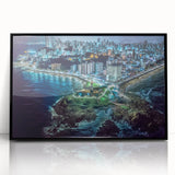 Large abstract wall art depicting a vibrant, colorful Central American landscape on black framed acrylic.