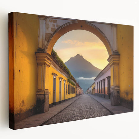 Stretched canvas depicting a vibrant Central American landscape, ideal for kitchen wall art.
