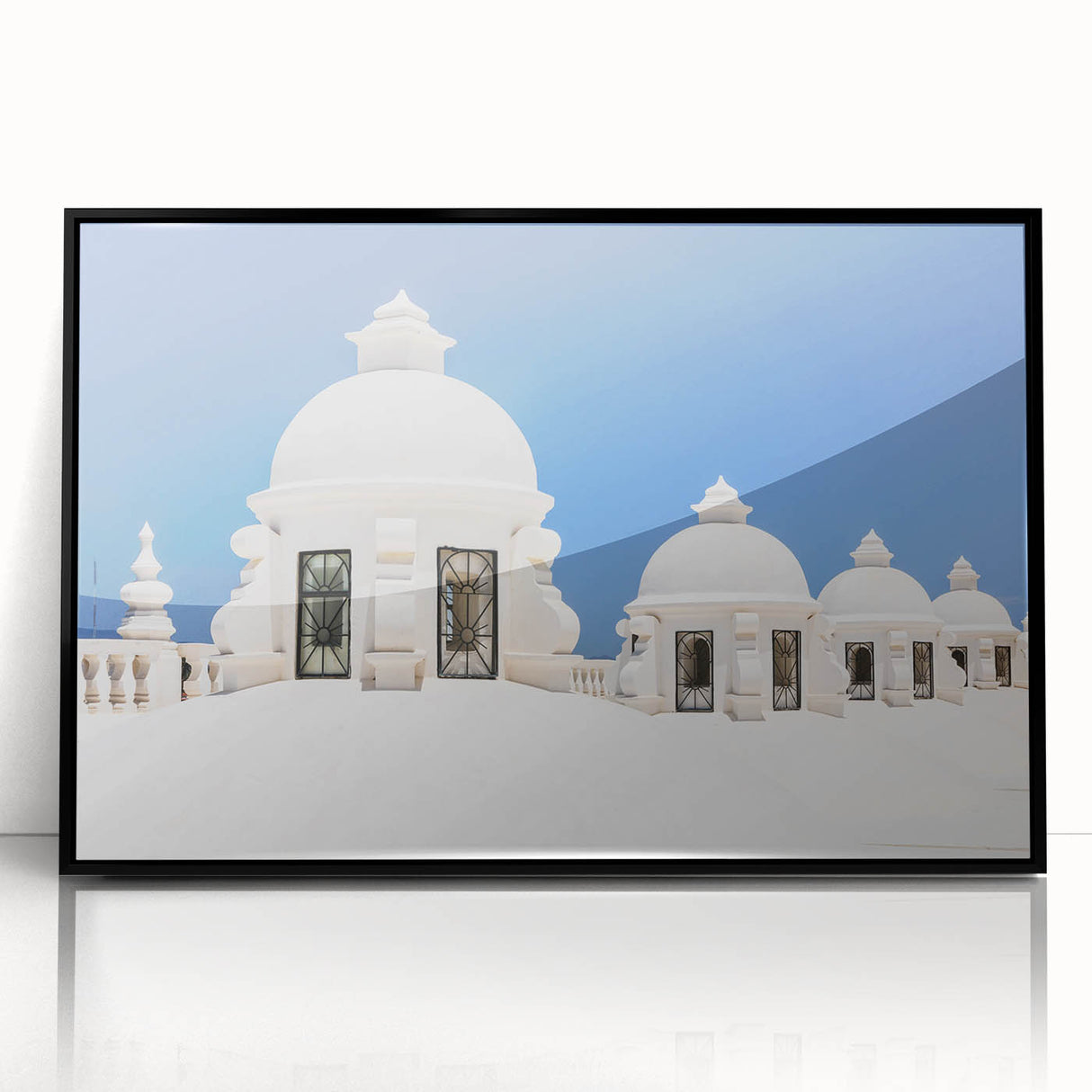 Large abstract wall art depicting a vibrant, colorful Central American landscape on black framed acrylic.