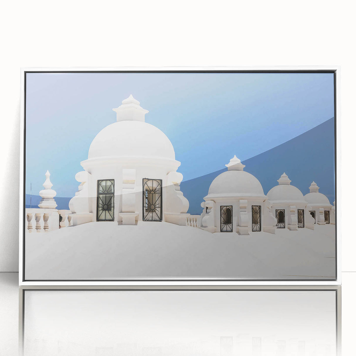 Art deco poster of a Central American scenery in Nicaragua, with muted earth tones on a white framed acrylic.
