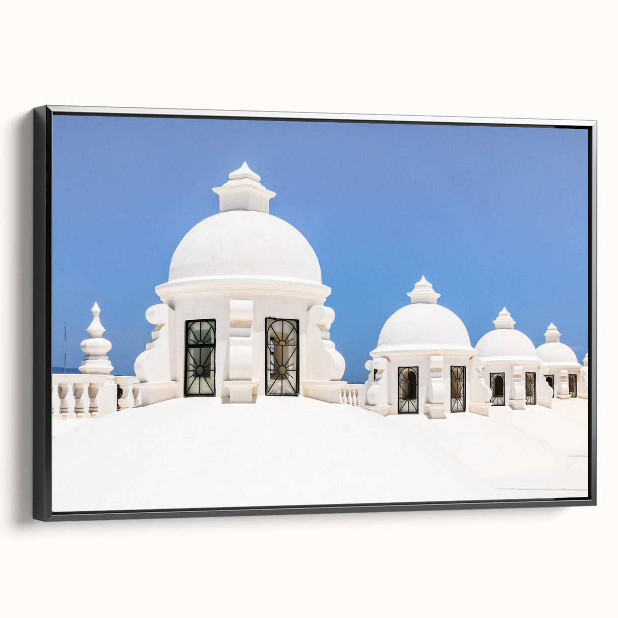 Black and white landscape art painting of Central America on framed canvas, ideal for bedroom wall art.