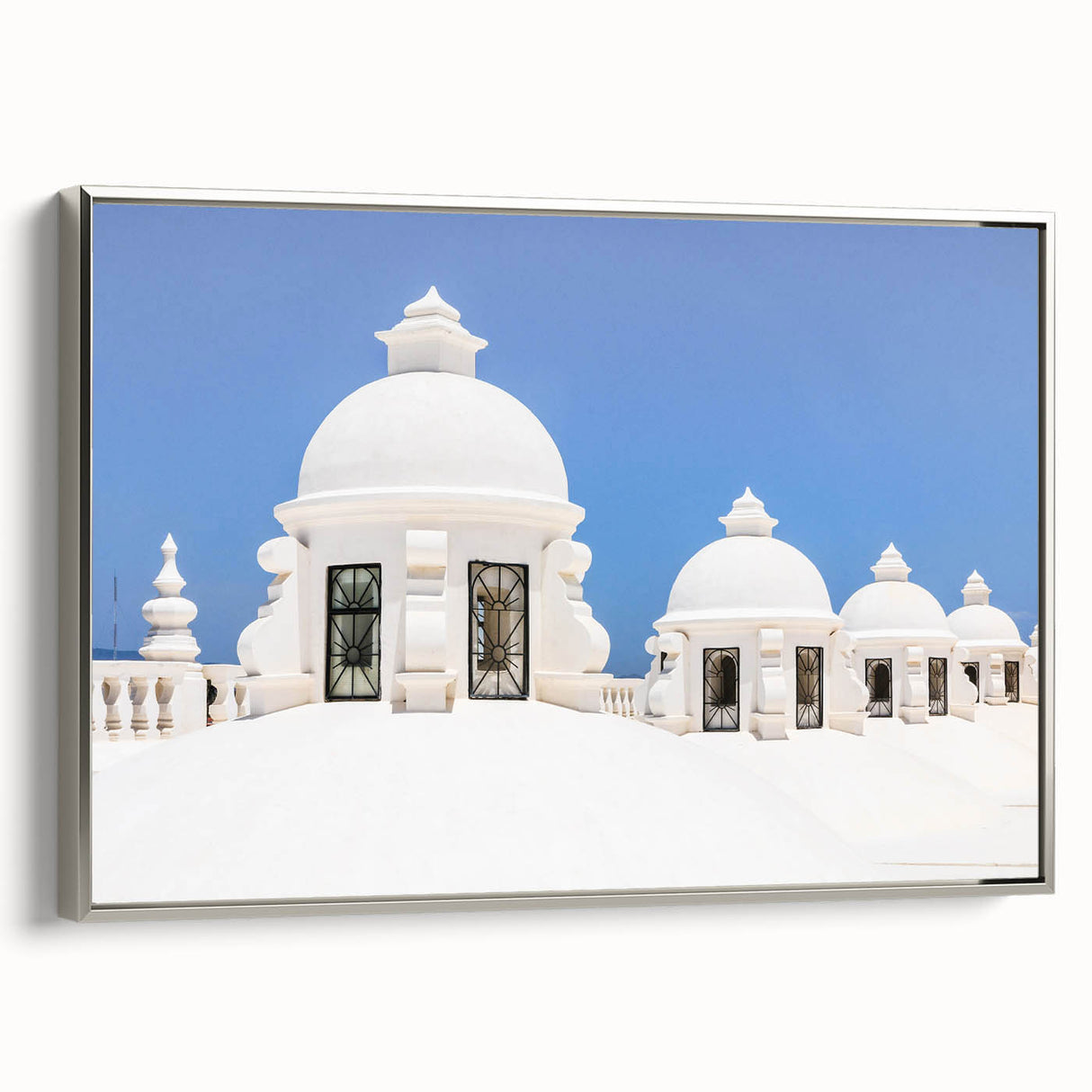 Framed canvas featuring a vintage-style landscape painting of Nicaragua with colorful art on a black background.