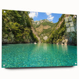 Large abstract acrylic print of a European scenery in muted earth tones, ideal for bedroom or dining room decor.