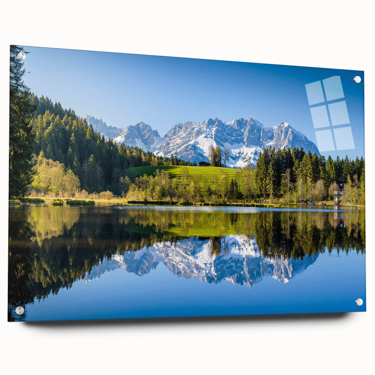 Acrylic print of a large abstract depiction of a European scenery in muted earth tones, ideal for dining room decor.