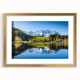 Abstract art print of European scenery in muted gold and beige tones on a framed canvas, suitable for dining room decor.