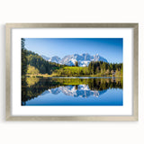 Extra large abstract art print depicting a textured European scenery in muted earth tones, framed with a silver mat.