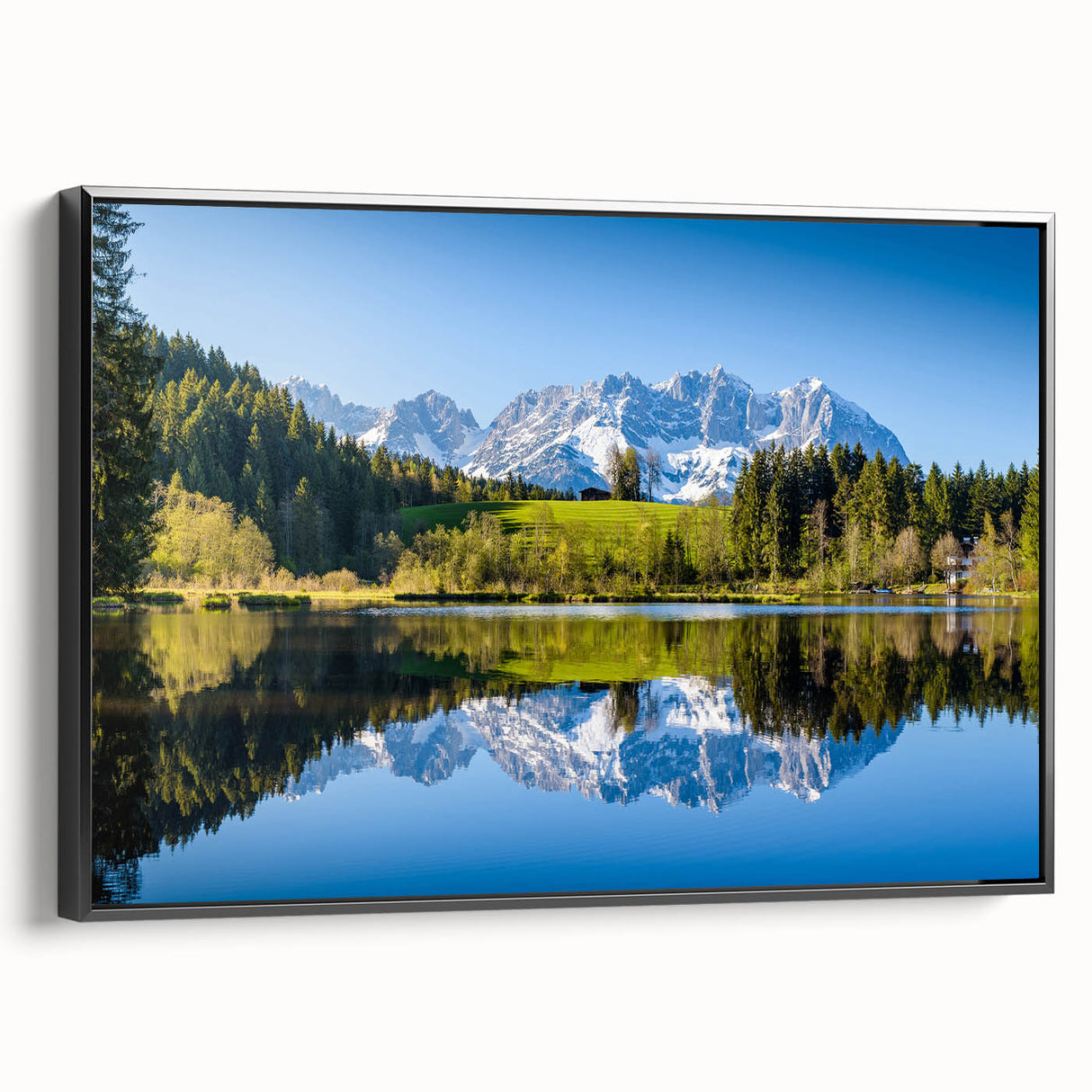 Black and white vintage poster art of Austrian landscape on framed canvas, suitable for bedroom wall decor.