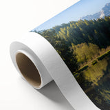 Art deco poster of a scenic Austrian landscape in pastel shades on rolled canvas, ideal for nursery wall art.