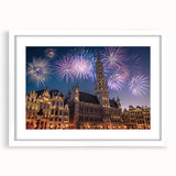 Textured abstract art print of a European scenery in muted earth tones, framed with a white mat.