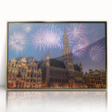 Art deco poster of a European scenery in Belgium, gold framed acrylic, ideal for modern art wall decor in a nursery.
