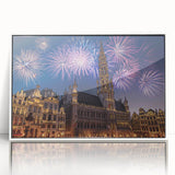 Mid-century modernist art depicting a serene Belgian landscape in muted earth tones on a framed acrylic.