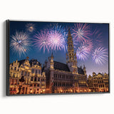 Black and white vintage poster art of a Belgian landscape on framed canvas, suitable for bedroom decor.