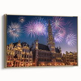 Framed canvas featuring a black and gold vintage landscape painting of a European scenery, ideal for bedroom wall art.