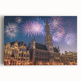 Black and white photograph of a European cityscape on stretched canvas, ideal for kitchen wall art.