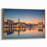 Framed canvas featuring a vintage-style landscape painting of a Croatian scenery, ideal for bedroom wall art.