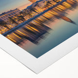 Art deco poster of a scenic Croatian coastline in muted blue and green hues on rolled canvas, suitable for dining room decor.