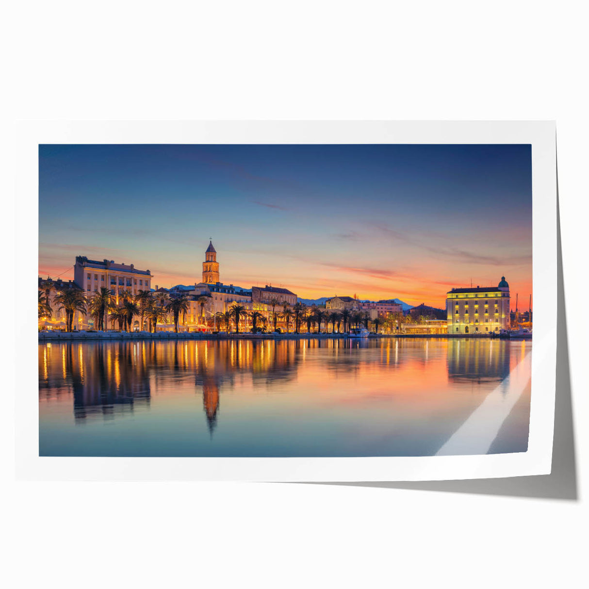 Extra large rolled print of a Croatian landscape with vibrant green and blue tones, ideal for dining room wall art.