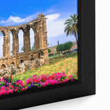 Extra large framed canvas featuring a textured, colorful European Cyprus scenery in black, ideal for living room decor.