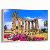 Vintage poster art of a European Cyprus scenery on a framed canvas, featuring colorful art in a large format.