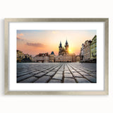 Extra large framed wall art of Prague scenery in textured abstract style with muted earth tones, ideal for living room decor.