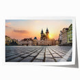 Prague cityscape in muted colors on a rolled canvas, ideal for art wall in dining room.