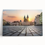 Black and white photograph of Prague on stretched canvas, ideal for kitchen wall art.
