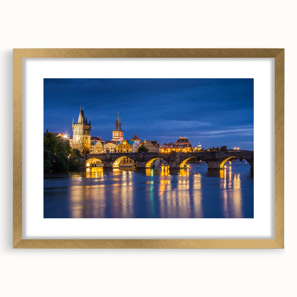 Abstract art print of the Czech Republic scenery in muted earth tones, framed with a gold mat.