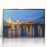 Art deco poster featuring a scenic view of the Czech Republic, with gold framed acrylic, ideal for modern art wall decor.