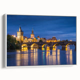 Vintage poster art of a Czech Republic scenery in vibrant colors on a framed canvas, ideal for living room decor.