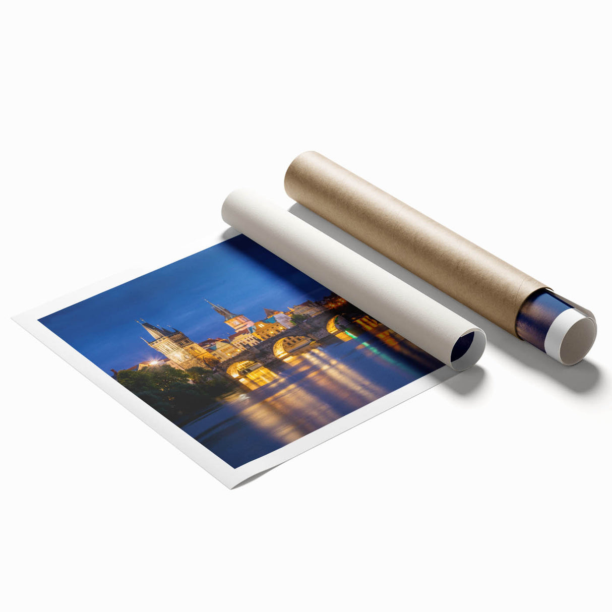 Extra large rolled print depicting a serene Czech Republic landscape with muted green and blue tones.