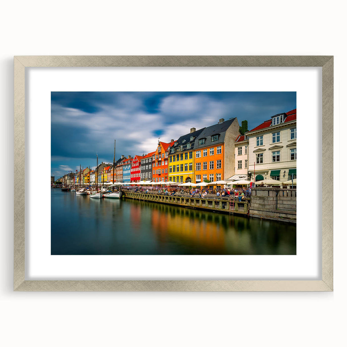 Textured art print of an abstract Danish landscape in muted earth tones, framed in silver, ideal for bedroom art.