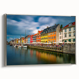 Framed canvas landscape art painting depicting a colorful vintage Danish scenery, ideal for living room decor.