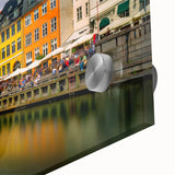 Large abstract wall art featuring a mid-century modernist style with vibrant hues on acrylic glass.