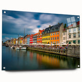 Acrylic print of a serene Danish landscape in soft blue and green tones, ideal for dining room decor.