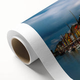 Art deco poster featuring a serene Danish landscape in soft pastel shades on rolled canvas, ideal for nursery wall art.