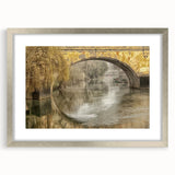 Extra large abstract art print of a European scenery, textured in muted earth tones on a silver-framed canvas.
