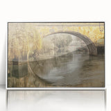 Mid-century modernist art of Bath, England scenery in muted earth tones on framed acrylic.