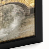 Extra large framed canvas of a textured black wall art depicting colorful European scenery, ideal for living room decor.