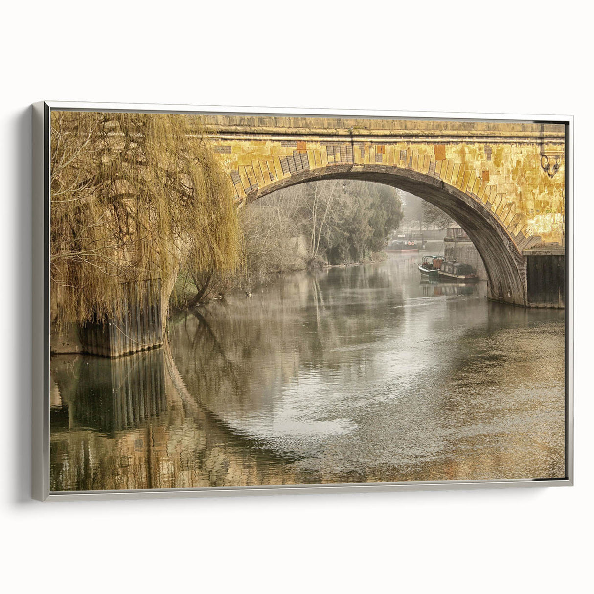 Landscape art painting of Bath, England in colorful palette on framed canvas, ideal for living room decor.